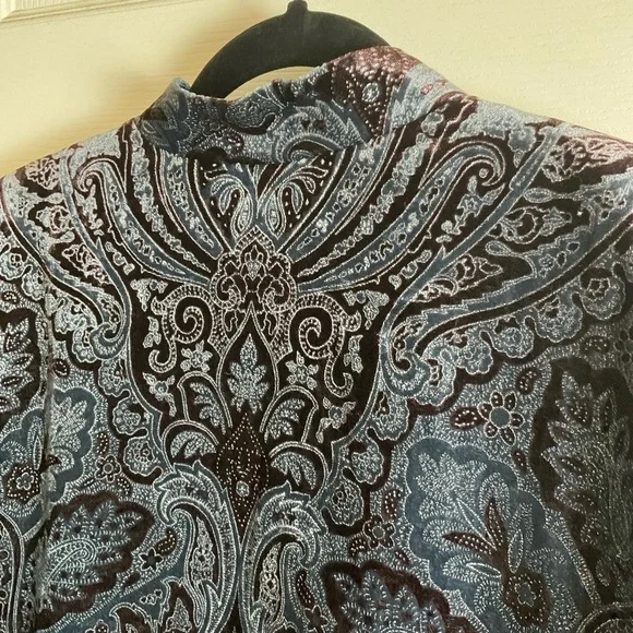 Coldwater Creek Velvet Paisley Jacket Blue & Brown Print Size X-Large women’s - Picture 10 of 13